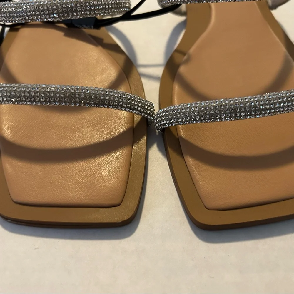 Zara Tan Slide Sandals with Silver Crystal Straps - Picture 2 of 3